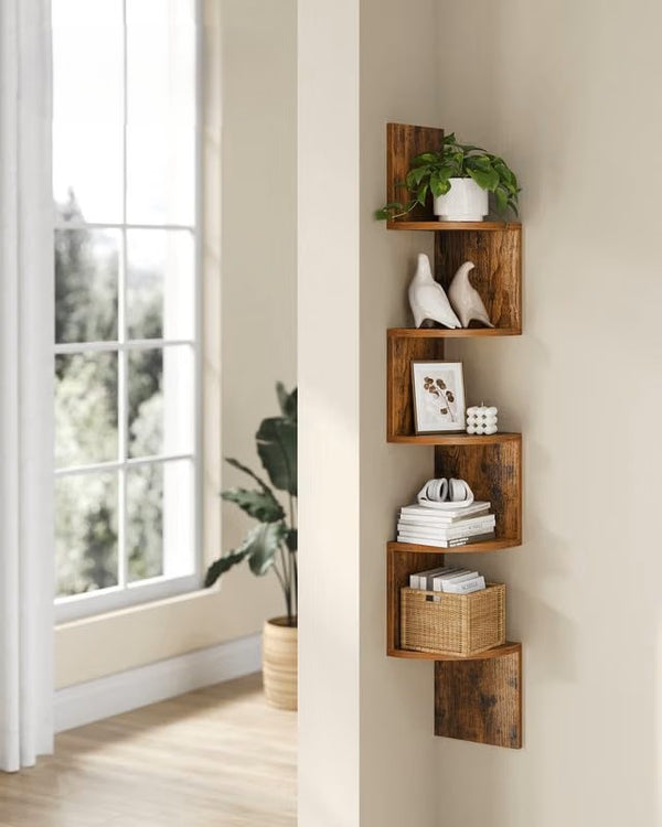 VASAGLE Corner Shelf Wall Mount, 5-Tier Floating Corner Bookshelf
