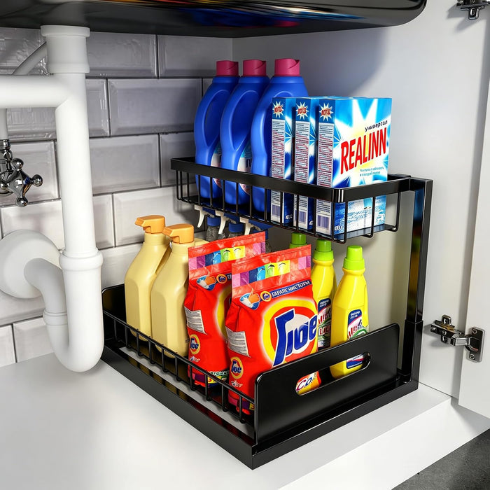 REALINN Adjustable L-Shaped Under-Sink Organizer
