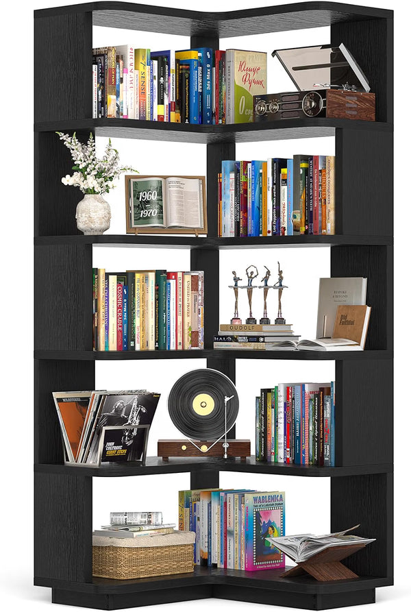 Corner Book Shelf, 6-Shelf L Shaped Corner Bookshelf with Baffle
