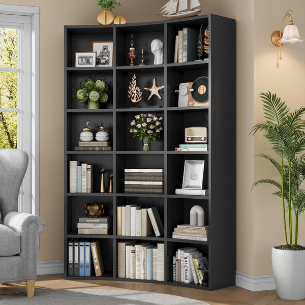 71" Tall Corner Bookshelf, 6 Tier L-Shaped Corner Bookcase with Open Storage Shelves, Large Display Shelf for Books, Freestanding Storage Rack for Living Room, Home Office, Bedroom, Black