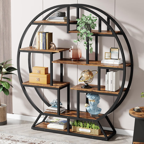 Tribesigns Bookshelf, 63 Inch Round Bookshelves Etagere Bookcase