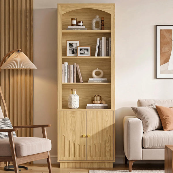 IRONCK Book Shelf and Bookcases with Doors & Cabinet, Walnut Brown